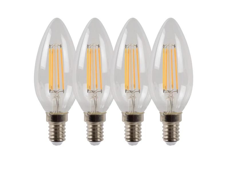 Lucide C35 - Filament lamp - Ø 3,5 cm - LED Dimb. - E14 - 4x4W 2700K - Transparant - Set van 4 - uit